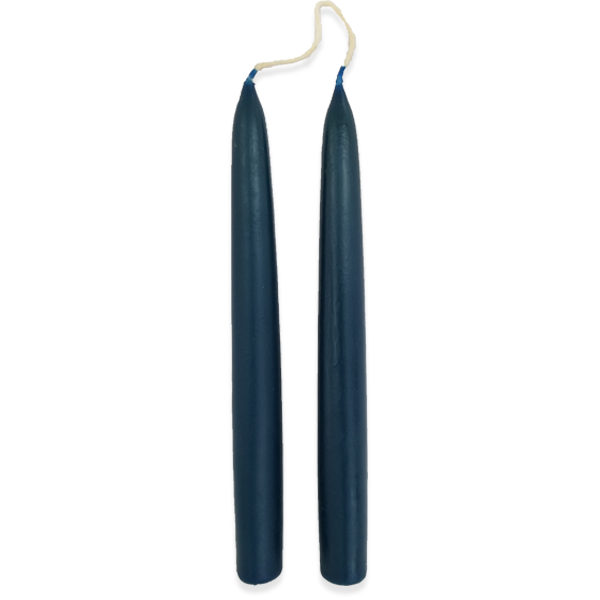 Two blue tapered beeswax candles
