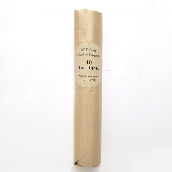 Paper roll containing 10 beeswax tealights