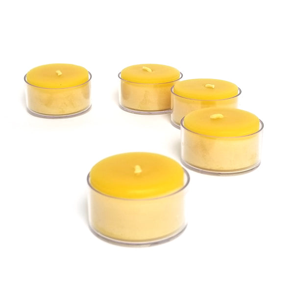 Beeswax tealights in clear cups