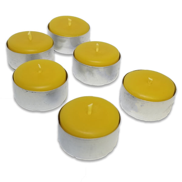 Pure beeswax tealights in metal cups